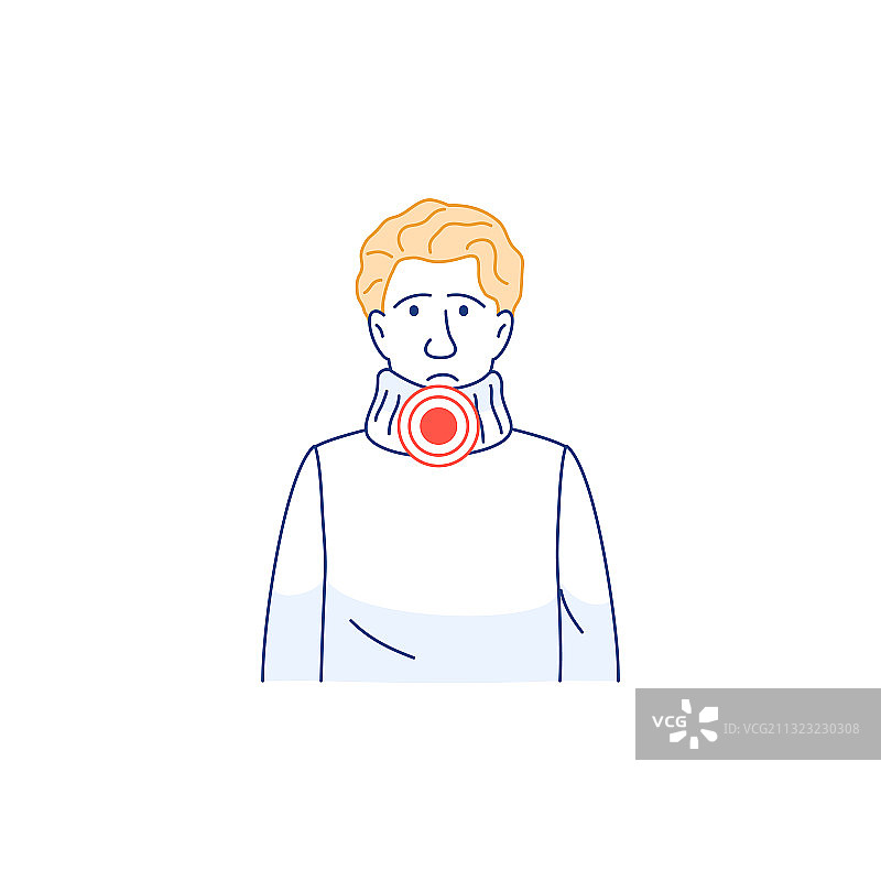 喉咙痛的年轻人线性图标图片素材