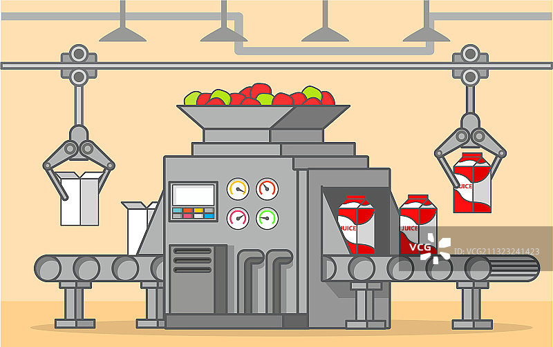 传送带工厂：盒装果汁饮料图片素材