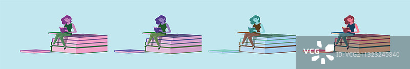 可爱卡通书虫女孩套装图片素材