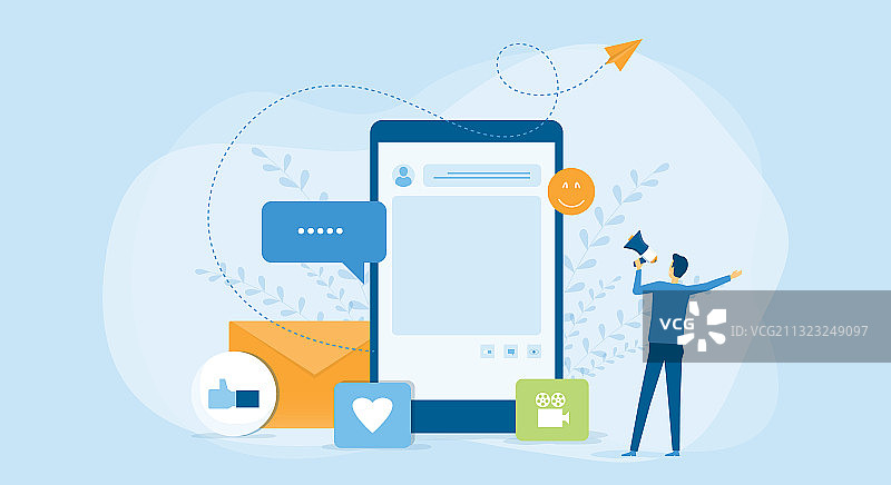 带移动应用的社交媒体在线营销图片素材