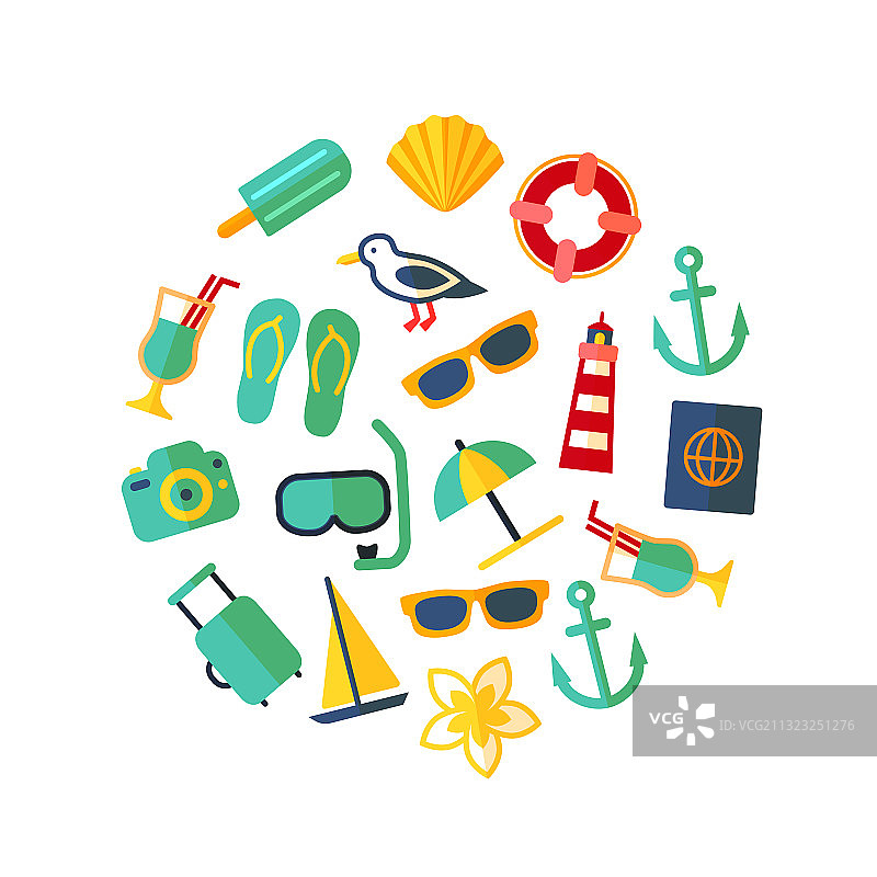 彩色卡通夏季假日圆形设计概念图片素材