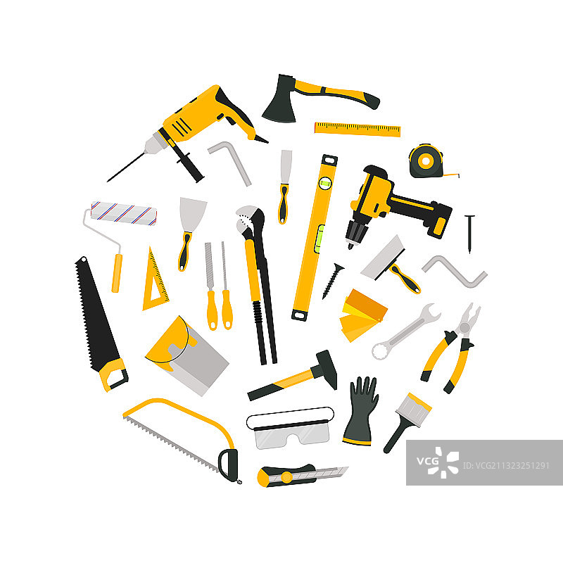 卡通彩色手动工具概念圆形设计图片素材