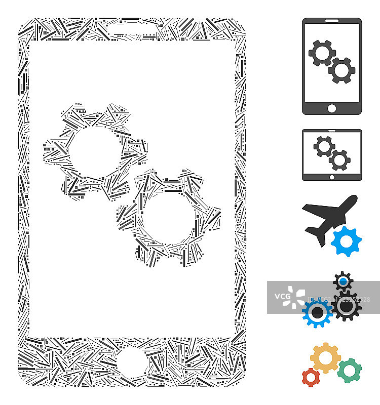 拼贴智能手机齿轮选项图标图片素材