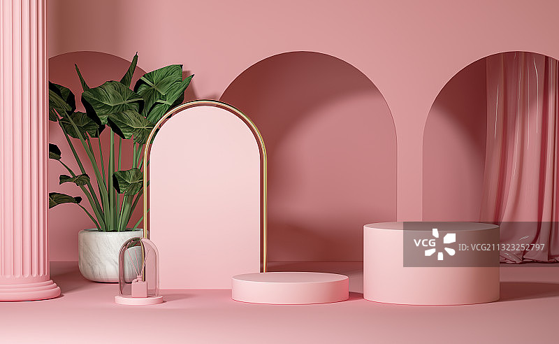 粉色三维产品展台背景图片素材