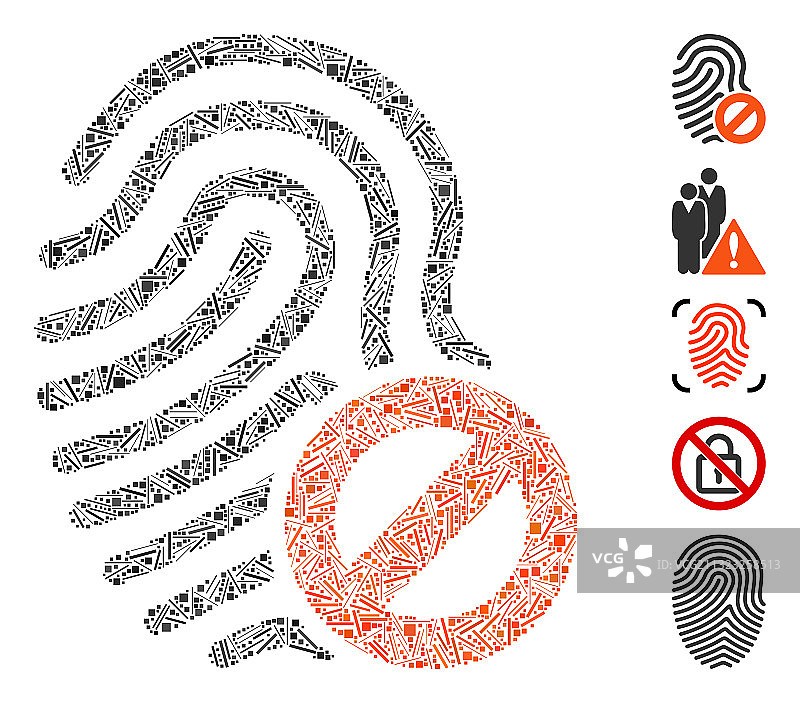 禁止指纹图标的虚线拼贴图片素材