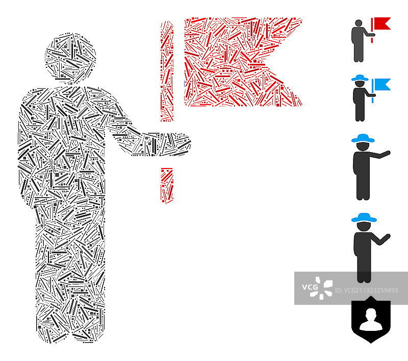 带有旗帜的马赛克指挥官图标图片素材