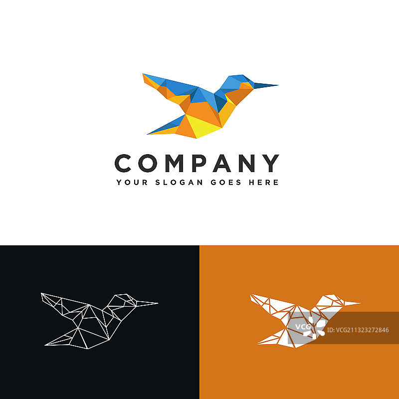 现代几何低多边形鸟类logo图标模板图片素材