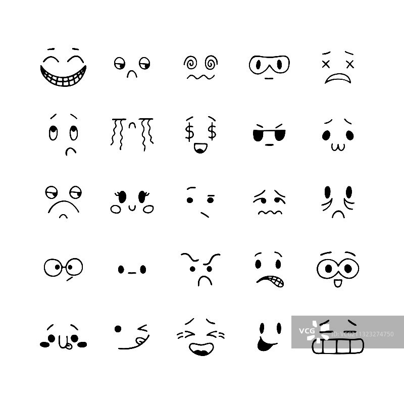 手绘有趣笑脸面部表情图片素材