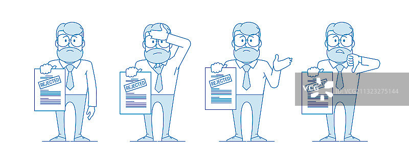 不满的男人出示一份被拒绝的文件图片素材