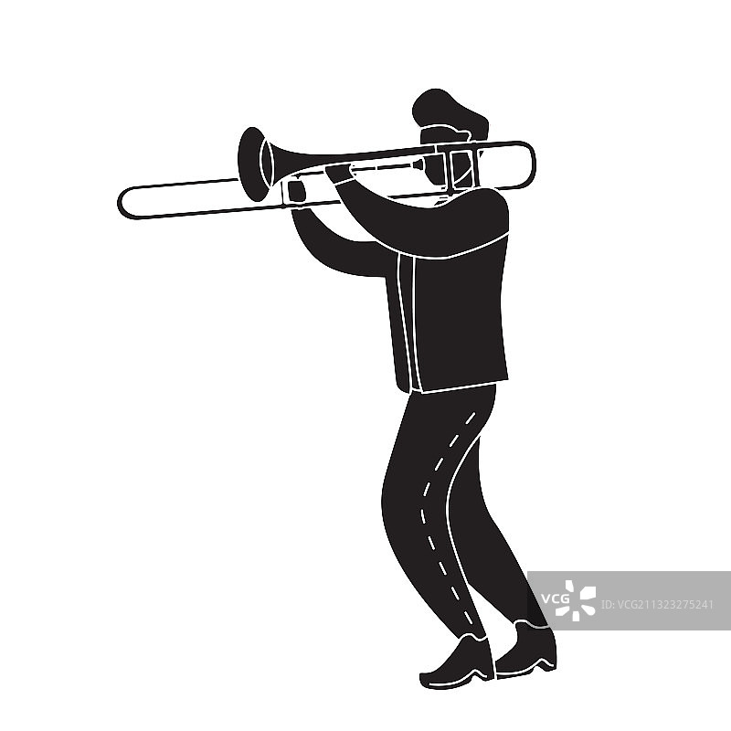 男子演奏长号黑色剪影图片素材