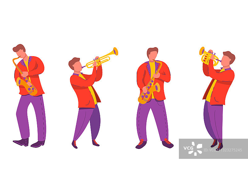 萨克斯和小号演奏的爵士四重奏音乐家图片素材