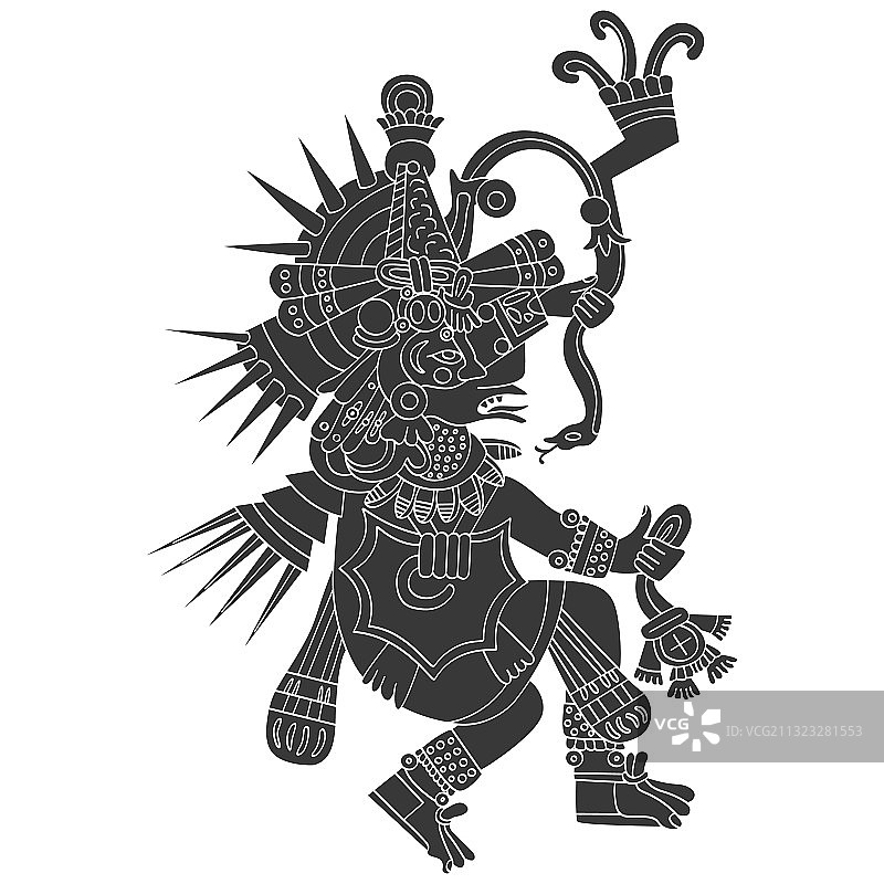 带有克察尔科亚特尔阿兹特克神形象的图标图片素材