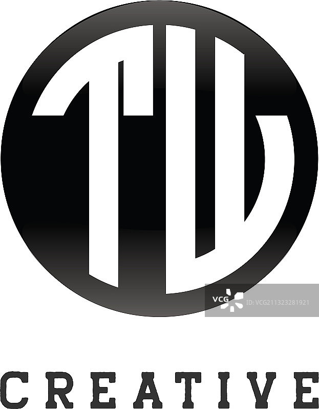 字母TW圆形Monogram黑色标志图片素材