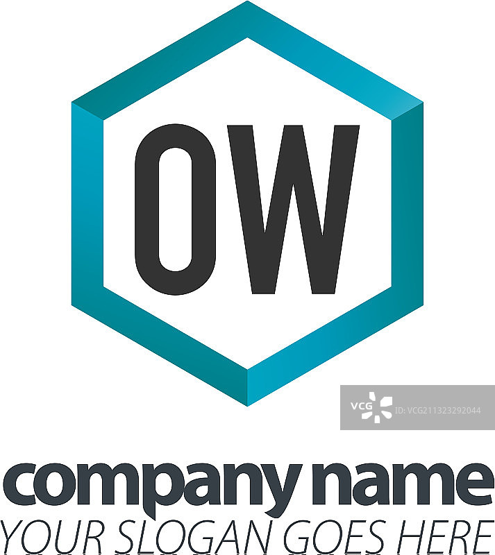 字母OW六边形盒子创意黑色Logo图片素材