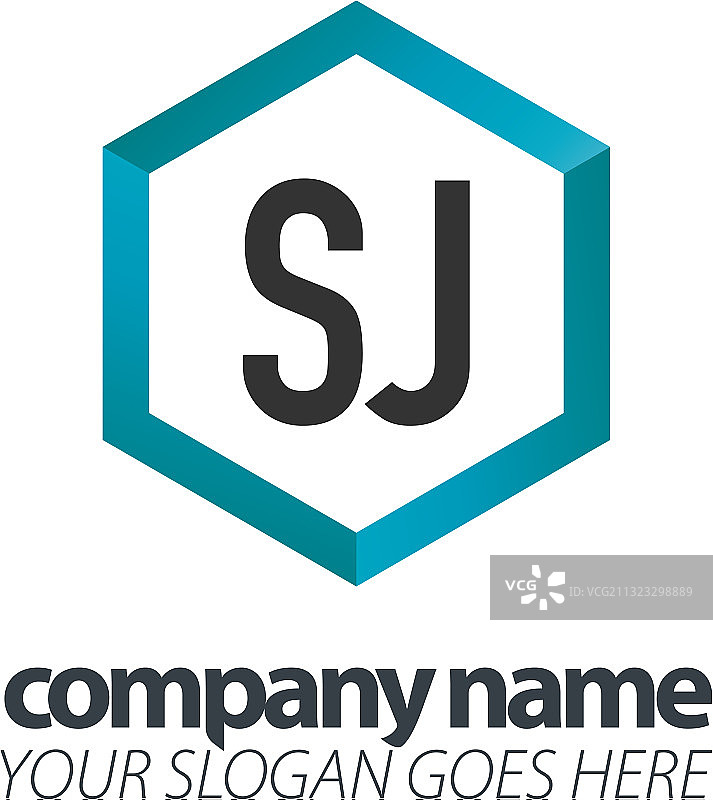 首字母SJ六边形盒子创意黑色Logo图片素材