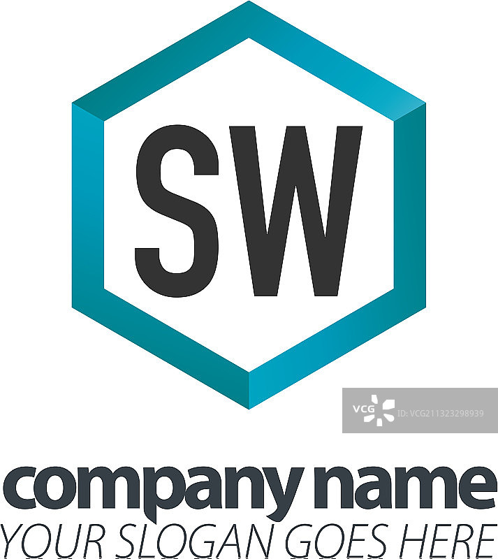 字母SW六边形盒子创意标志黑色图片素材