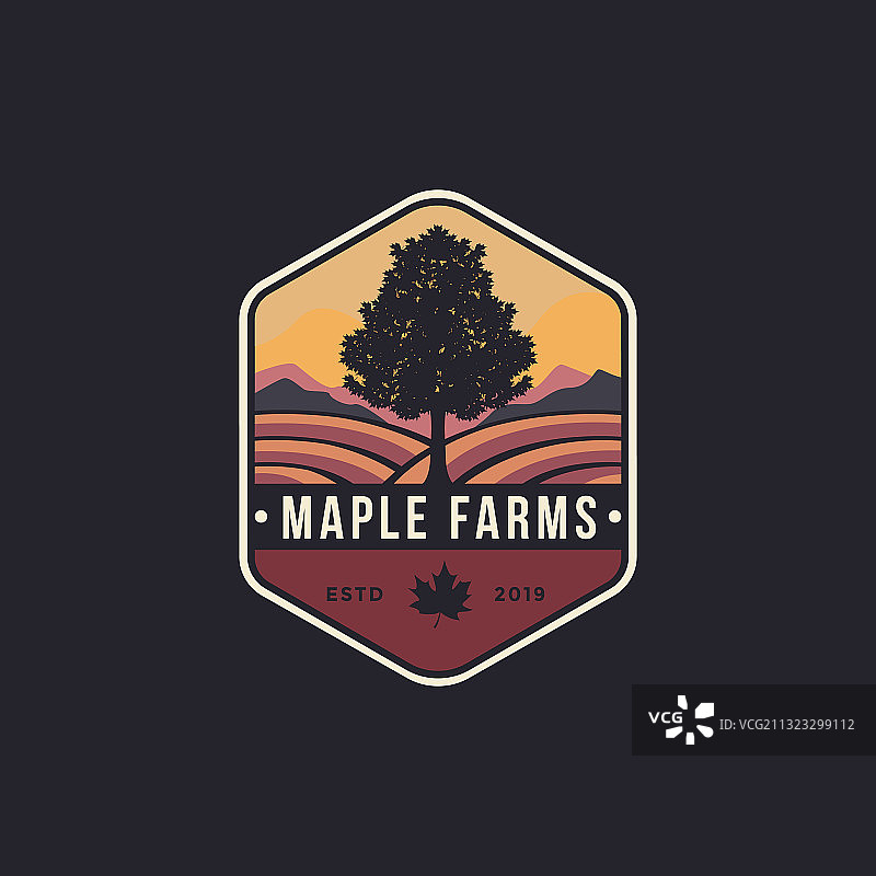 复古时尚徽章枫树和农场标志图片素材
