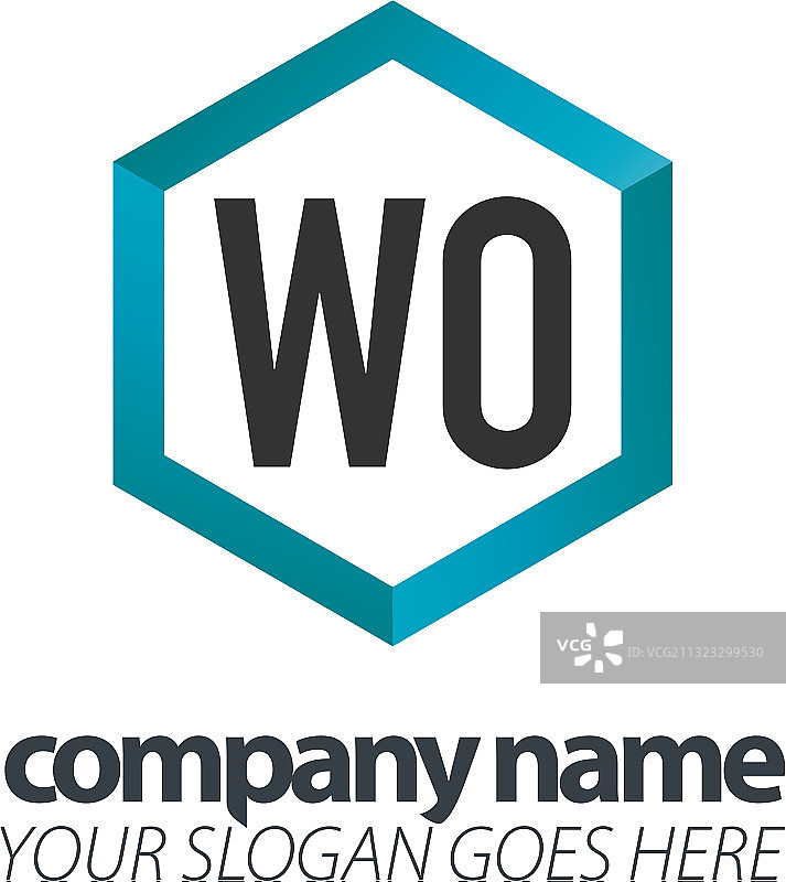 首字母WO六边形方框创意黑色标志图片素材