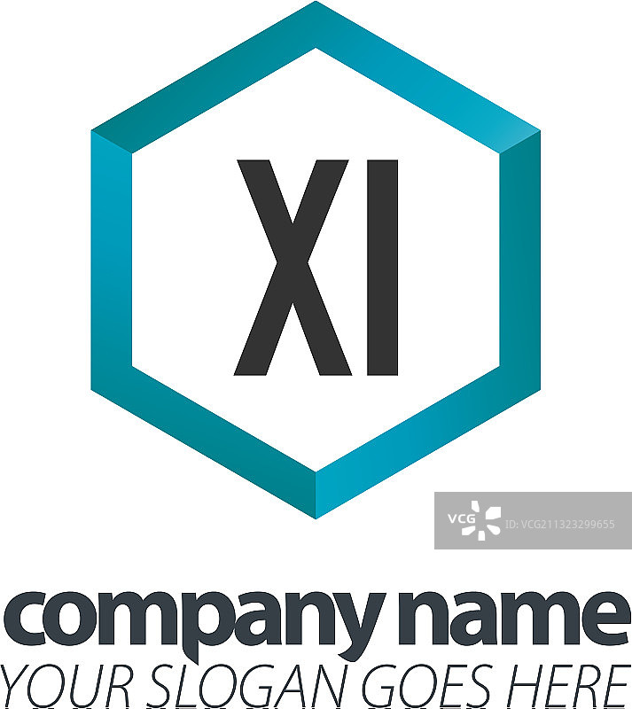 字母XI六边形盒子创意黑色标志图片素材