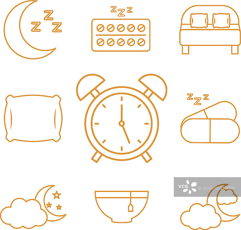 失眠线条风格图标集设计图片素材