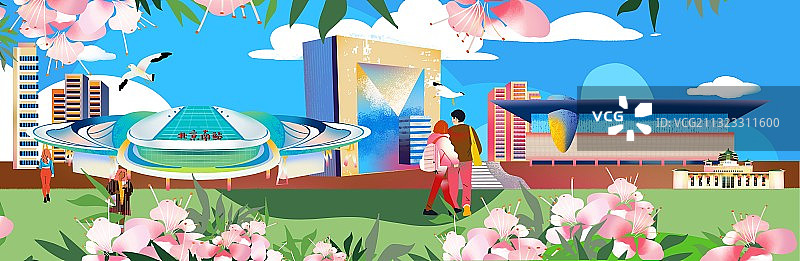 北京地标建筑大场景 有人物大横幅图片素材