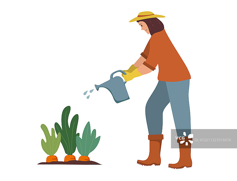 女园丁用水壶浇水图片素材
