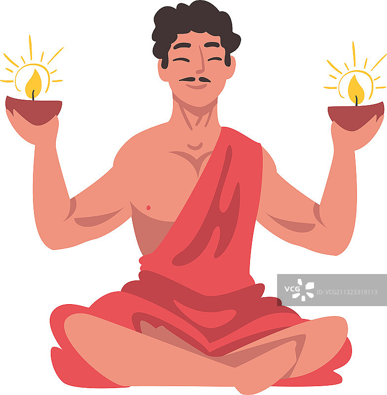 手捧发光蜡烛的印度男子图片素材