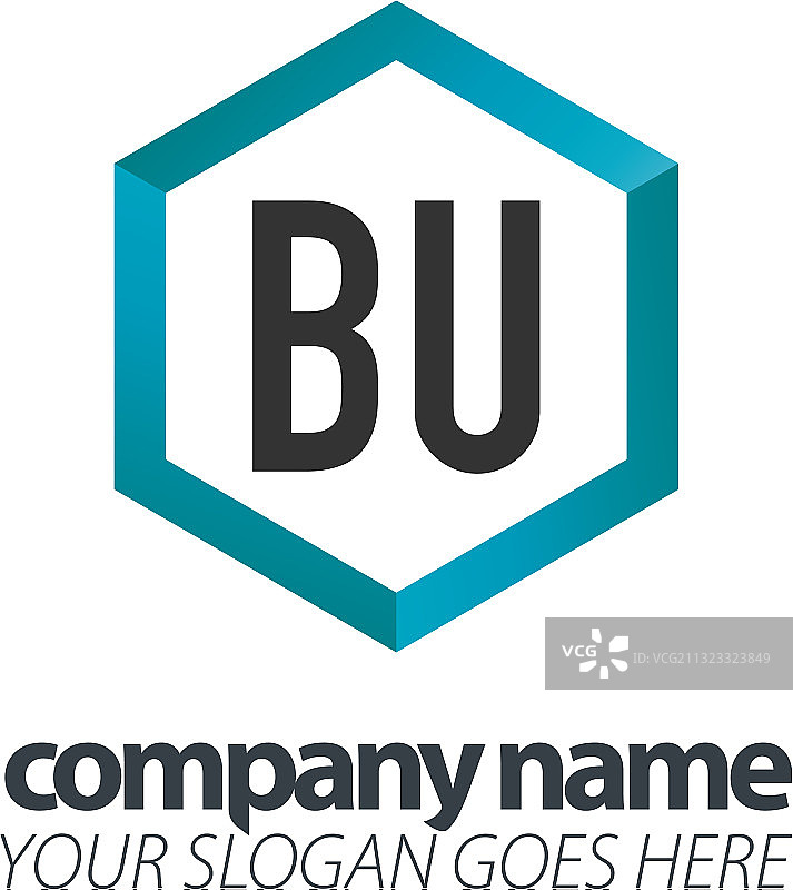 初始字母BU六边形黑色创意标志图片素材