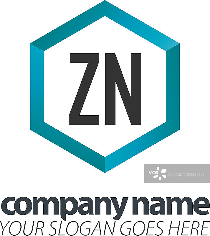 首字母ZN六边形盒子创意黑色标志图片素材