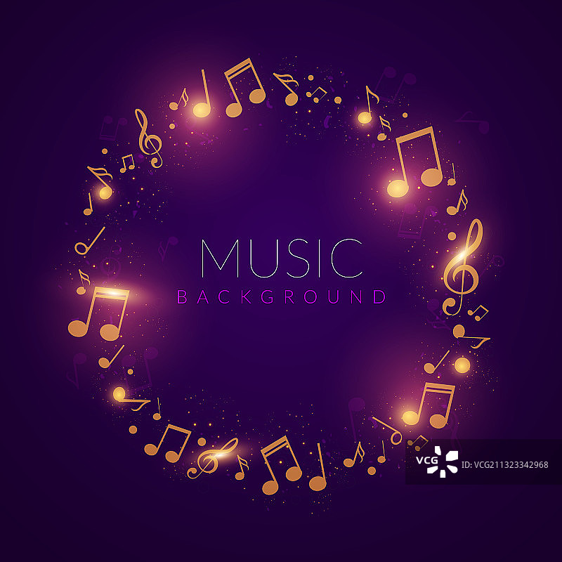 金色音符的闪亮音乐圆圈图片素材