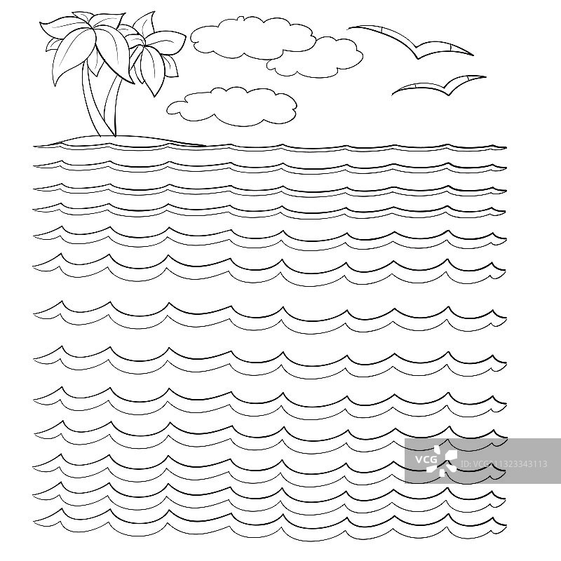 海景与海和棕榈着色书素描图片素材