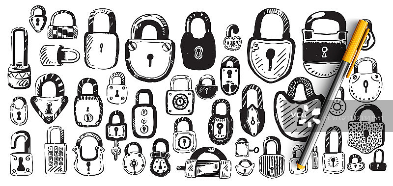锁涂鸦集合图片素材