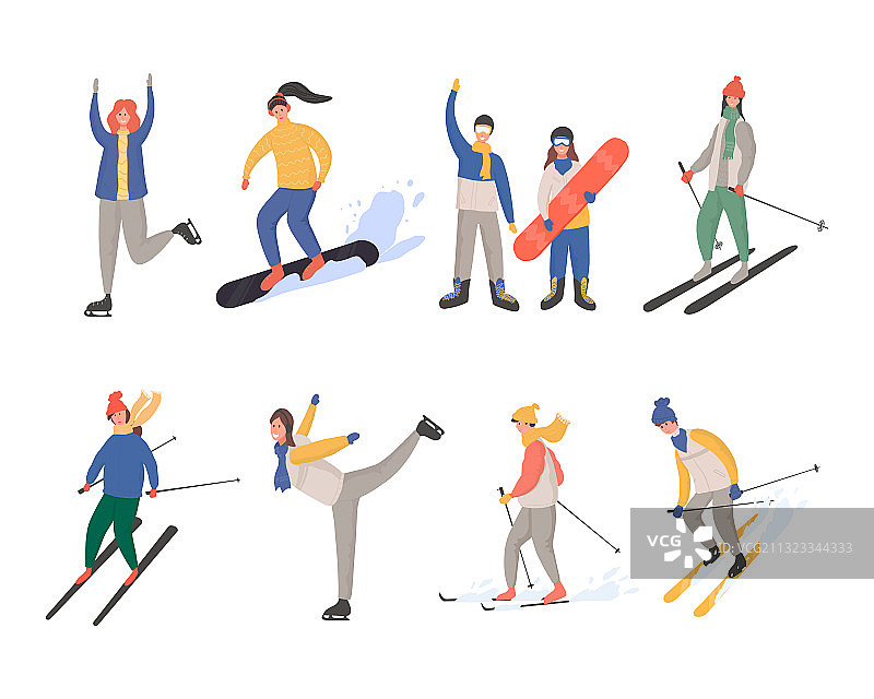 穿着冬季服装的人们在做冬季运动图片素材