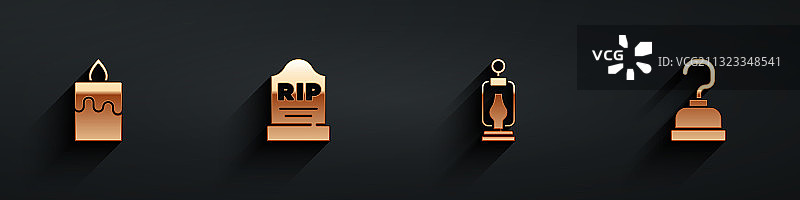 刻有RIP的墓碑和燃烧的蜡烛图片素材