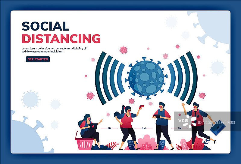 保持社交距离和新常态着陆页图片素材