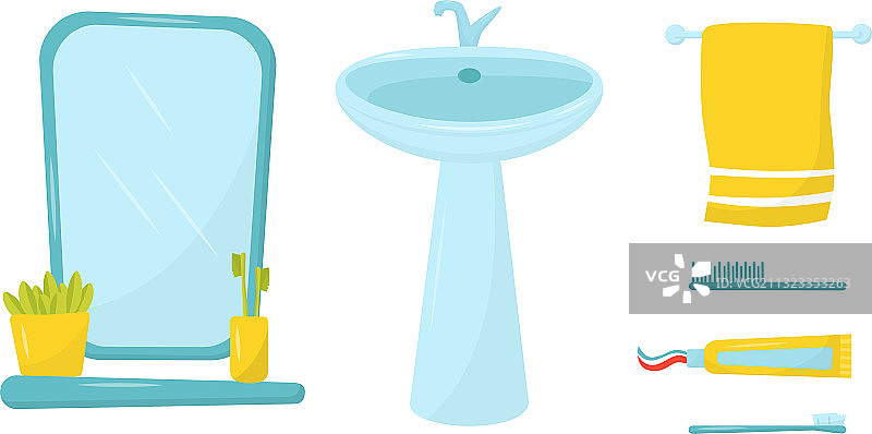 镜子、置物架、牙刷和洗手池图片素材
