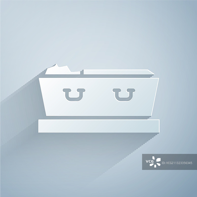 剪纸风格的打开的棺材与死者遗体图标图片素材