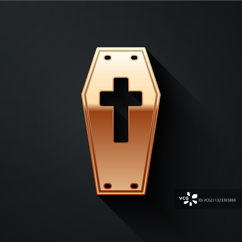 带有基督教十字架的金色棺材图标图片素材