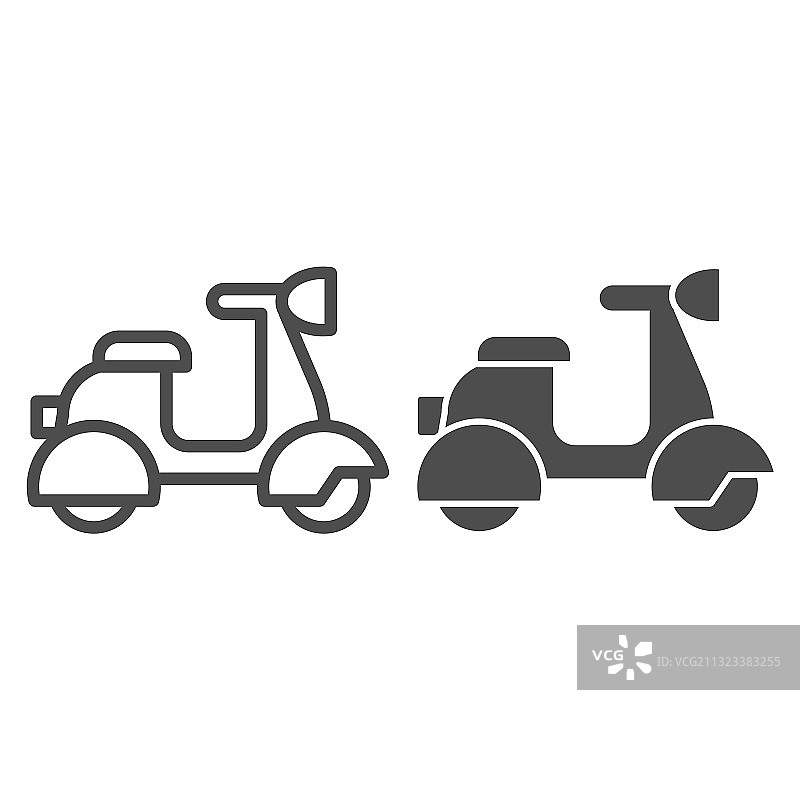 公共交通的轻便摩托车线条和实心图标图片素材