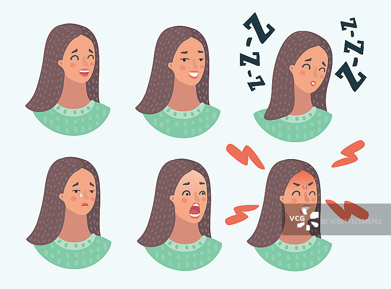 女人和女孩的情绪面部表情图片素材