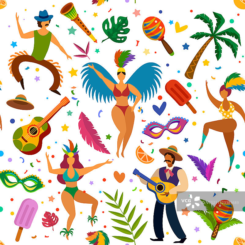 巴西狂欢节舞者无缝图案图片素材