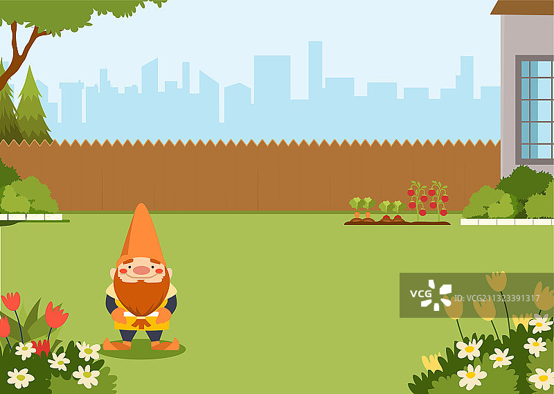 带有侏儒雕像的后院平面图图片素材