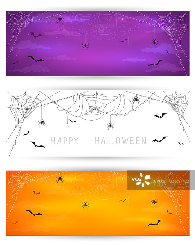 带蜘蛛和蝙蝠的万圣节banner图片素材