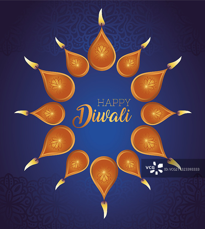 排灯节快乐油灯蜡烛圆圈设计图片素材