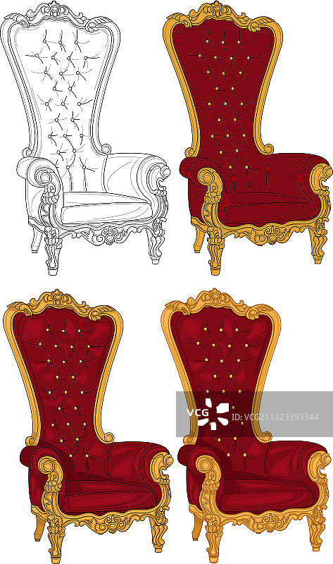 带有金色细节的逼真经典红色扶手椅图片素材