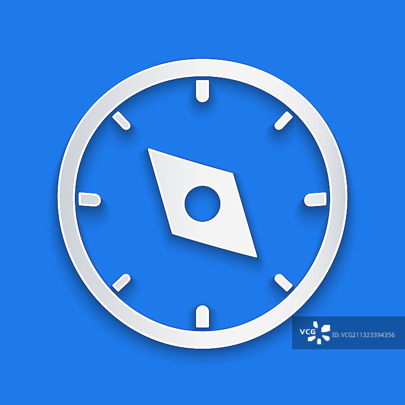 剪纸风格的指南针图标，蓝色背景图片素材