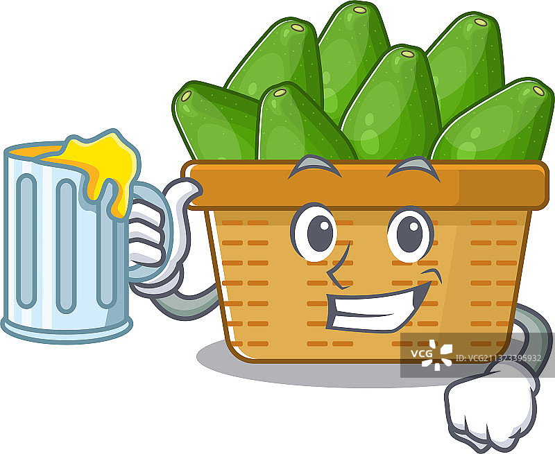 快乐的牛油果水果篮吉祥物设计图片素材