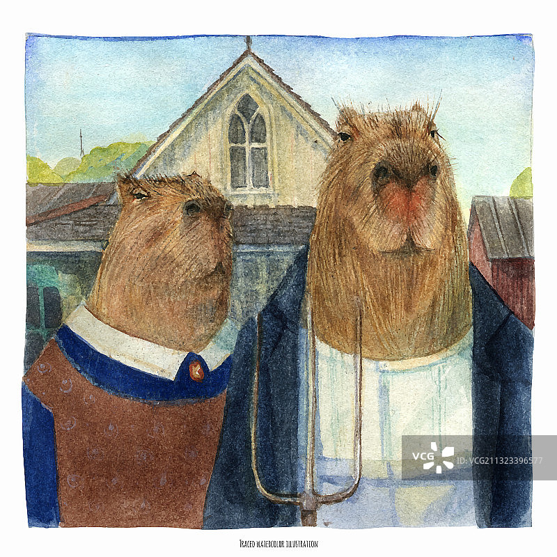 水豚版美国哥特式图片素材