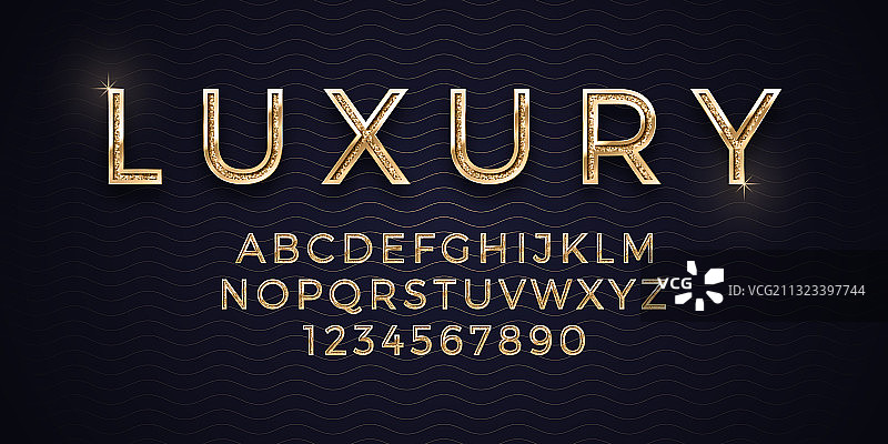 深蓝色背景上的3D奢华金色字体图片素材