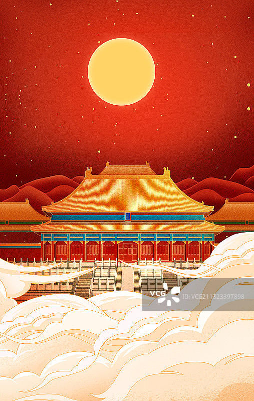 北京故宫皇宫古建筑中国文化插画图片素材